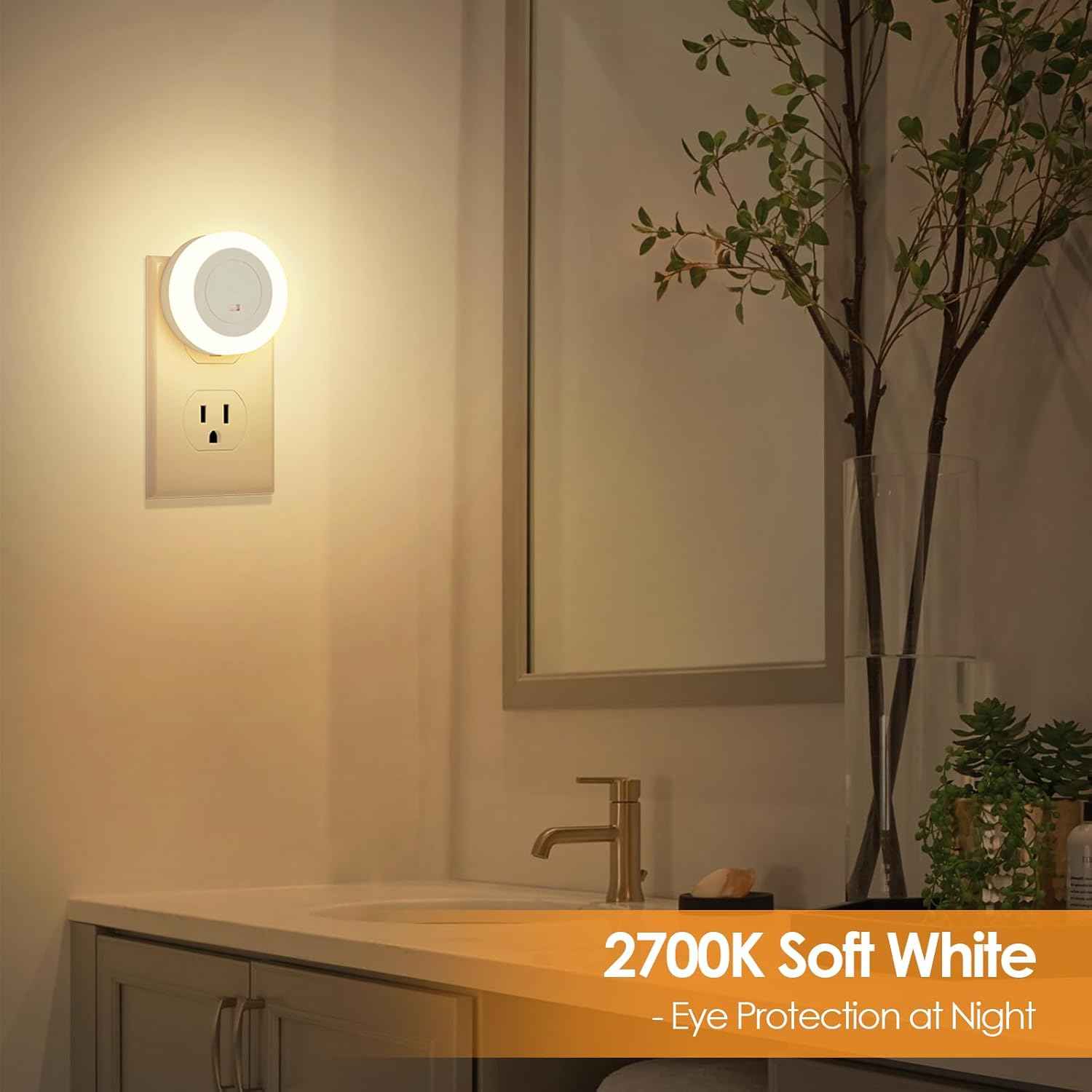 FOLKSMATE LED Night Light – Fall Prevention Plug in Light for Elderly Bathroom and Hallway, Dusk to Dawn Sensor