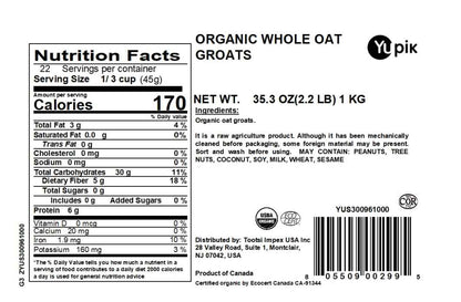 Yupik Organic Whole Oat Groats – Plant-Based Protein and Iron Source for Nourishing Vegan Meal Prep