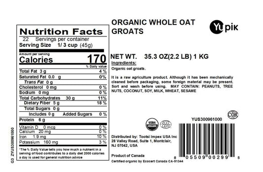 Yupik Organic Whole Oat Groats – Plant-Based Protein and Iron Source for Nourishing Vegan Meal Prep