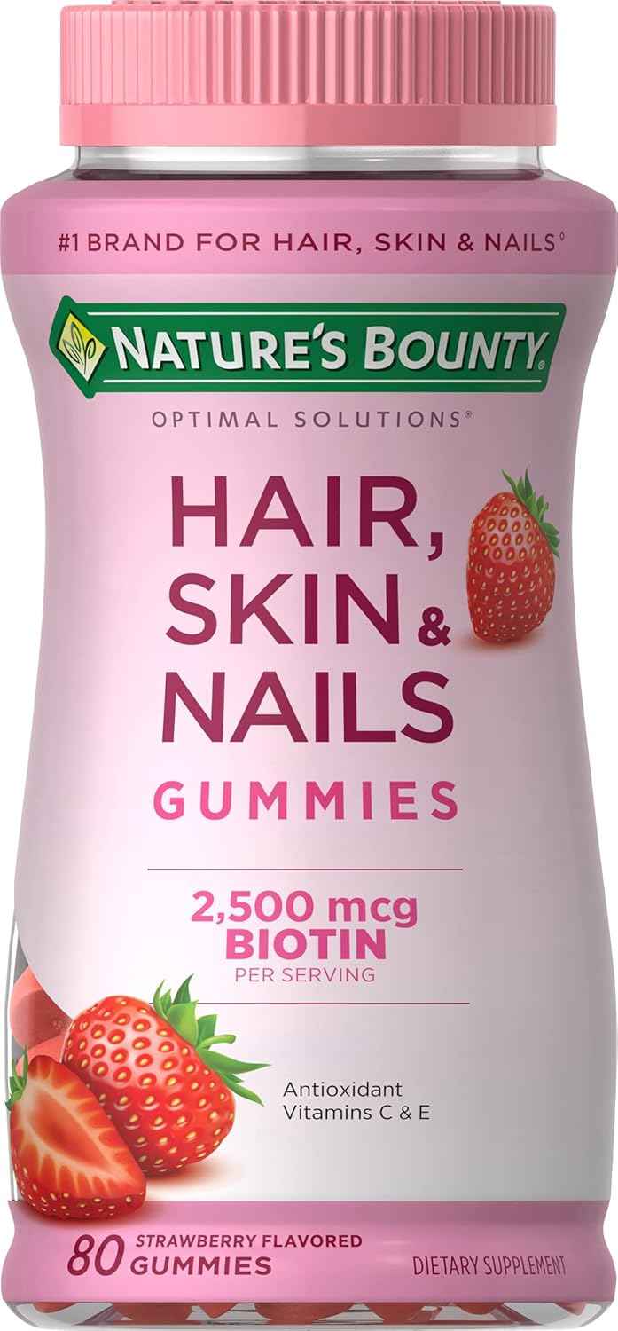 Nature's Bounty Optimal Solutions Hair Skin & Nails Gummies – Premium Beauty Supplement for the Refined Vanity, Biotin 2500 mcg, 140 Count