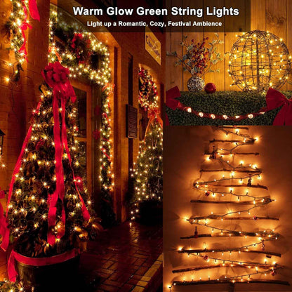 BrizLabs Warm White Patio Lights – 69.6ft Green Wire for Garden Shrubs, Fence Lines, and Walkway Decor, 2 Pack