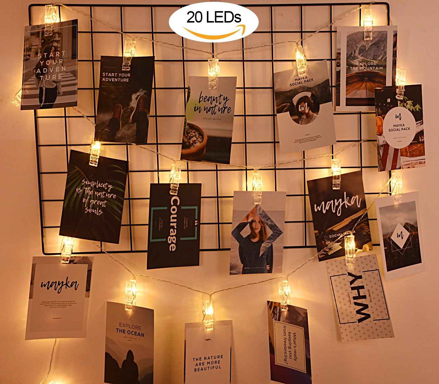 AOSTAR Hanging Photo String Lights – Romantic Valentine's Day Gift for Women, Warm White Battery Operated Display