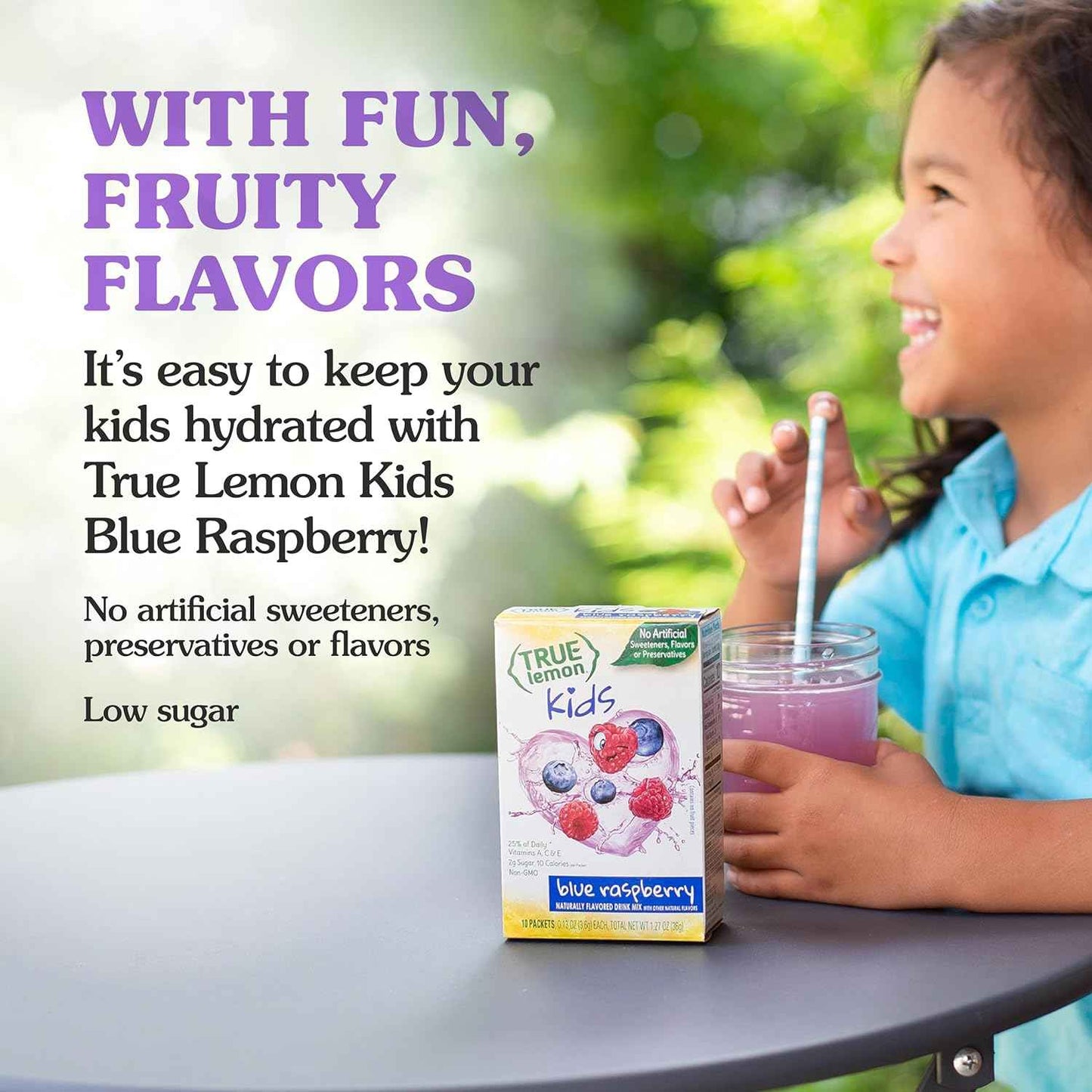 True Lemon Kids Blue Raspberry Powdered Drink Mix – Lunchbox and Playdate Hydration for Picky Child Drinkers