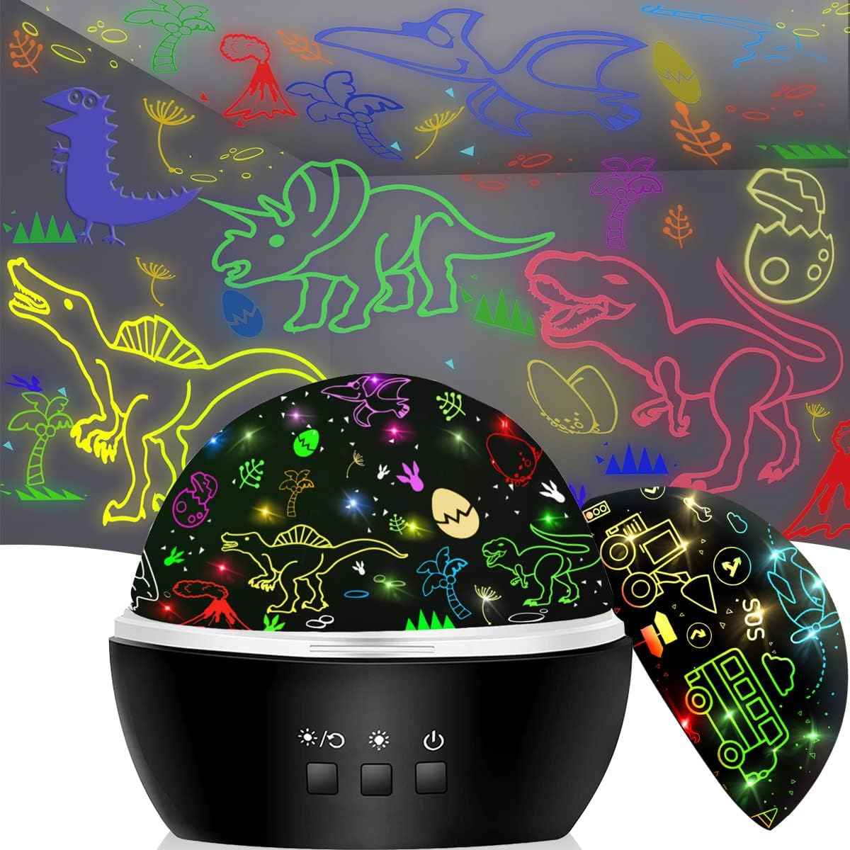 MINGKIDS Dinosaur and Truck Ceiling Projector – Themed Accent Lamp for Kids Bedrooms and Playrooms