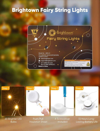 Brightown Battery Fairy Lights 14 Pack – Romantic Valentine's Day Gift for Her, 7ft Silver Wire Twinkle Lights for Wedding and Home