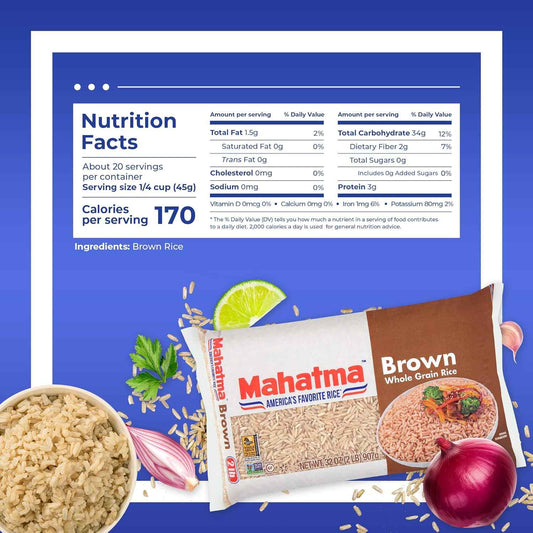 Mahatma Brown Rice 2 lb for Kid-Friendly Lunchbox Prep, Whole-Grain Side Dish for Family Dinners