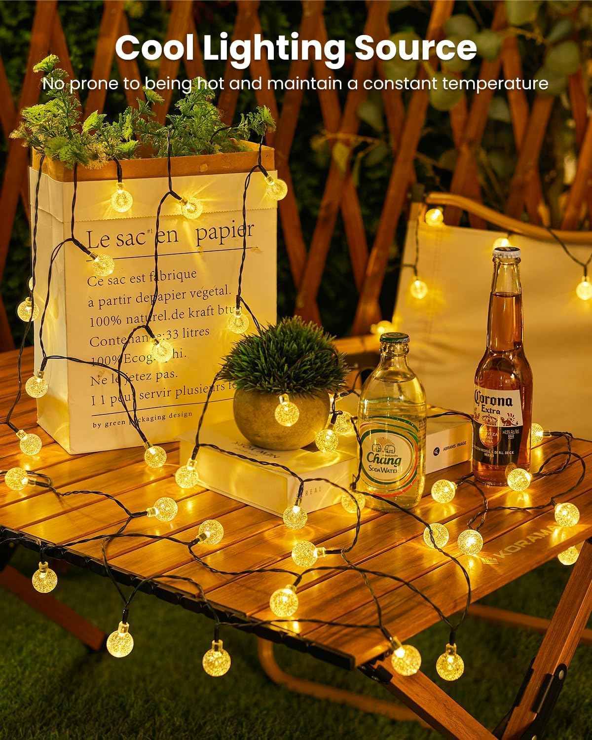 Brightown Solar Globe Lights – Clean Off-White Cord String Lights for Intentional Neutral Outdoor Spaces