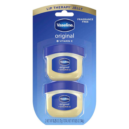 Vaseline Petroleum Jelly Mini Jars 2 Pack – Mindful Self-Care Lip Balm for Bedside Wind-Down, 0.5 oz