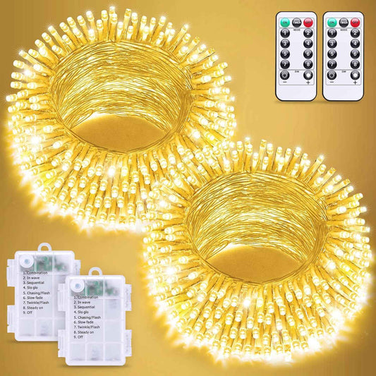 JMEXSUSS 2 Pack 66ft Battery String Lights – Clear Wire Warm White Twinkle Lights for Living Room Canopy and Bedroom Headboard Decor