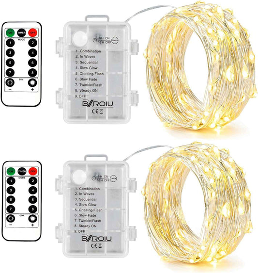 Brightown Fairy Lights for Kids Room – Cool Touch LED Silver Wire String Lights with Auto Timer for Nursery and Playroom