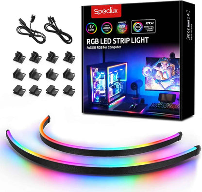 NEON Magnetic ARGB PC LED Strip Kit – Thoughtful Birthday Gift for PC Builders & DIY Hobbyists, 2x15.7in Addressable RGB with 12 Magnets