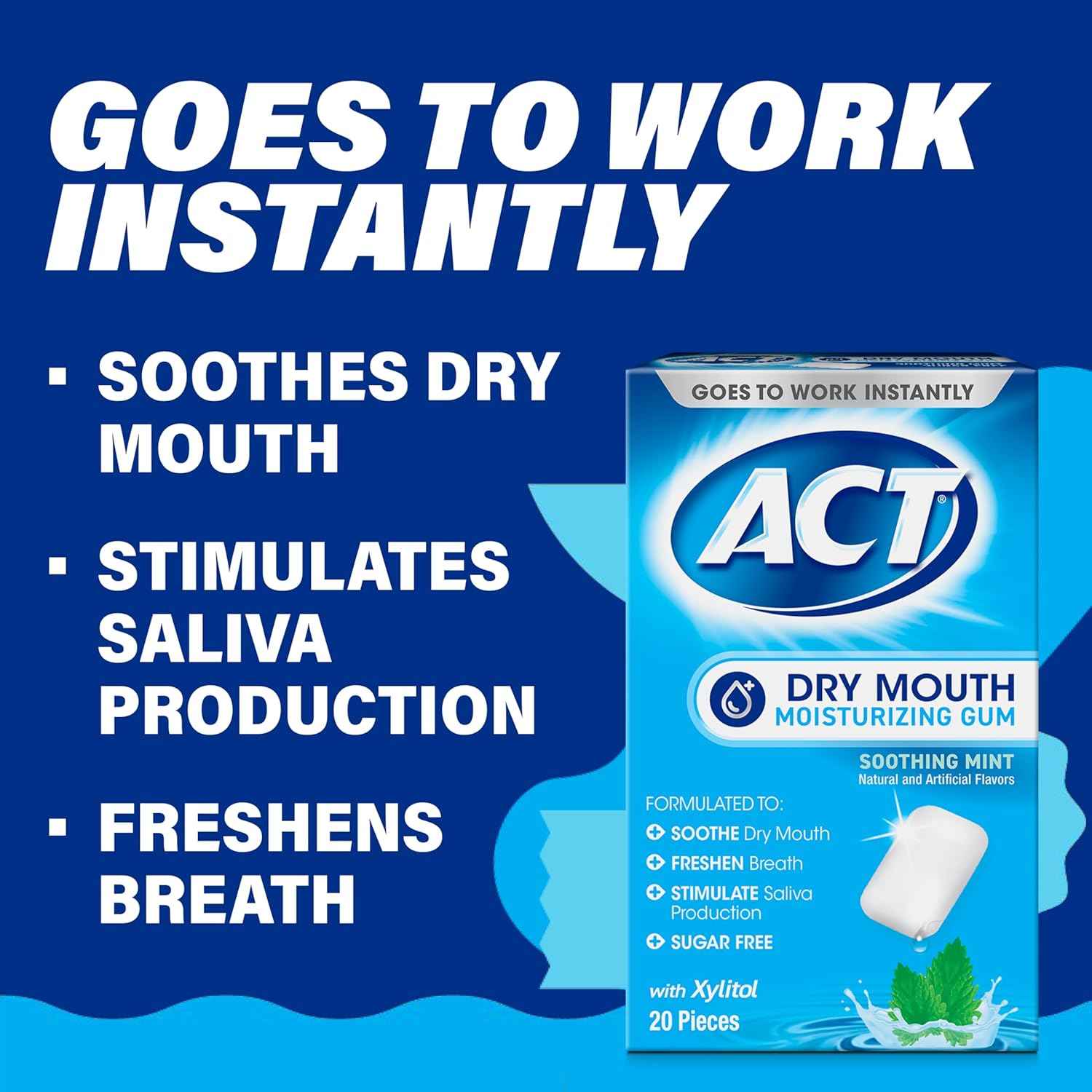 ACT Dry Mouth Gum – Focus Chew for Professionals and Frequent Speakers, Sugar Free 20 Count