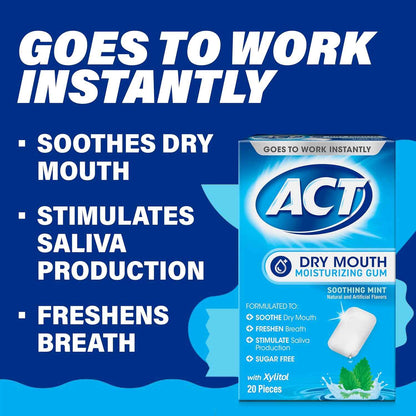 ACT Dry Mouth Gum – Focus Chew for Professionals and Frequent Speakers, Sugar Free 20 Count