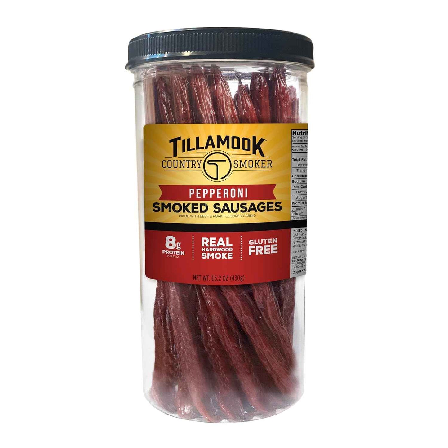 Tillamook Country Smoker Real Hardwood Pepperoni Sticks – Shelf-Stable Beef Snack for Road Trips and Trail Lunches, 15.2 oz Tall Jar