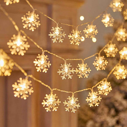 LuminGlow Snowflake Lights – Patio String Lights Outdoor Waterproof, Battery Operated 20Ft for Evening Gatherings