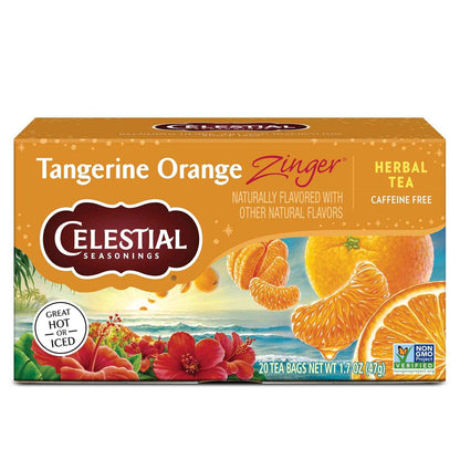 Celestial Seasonings Tangerine Orange Zinger Herbal Tea – Sustainable Minimalist Kitchen Pantry Tea, 20 Bags