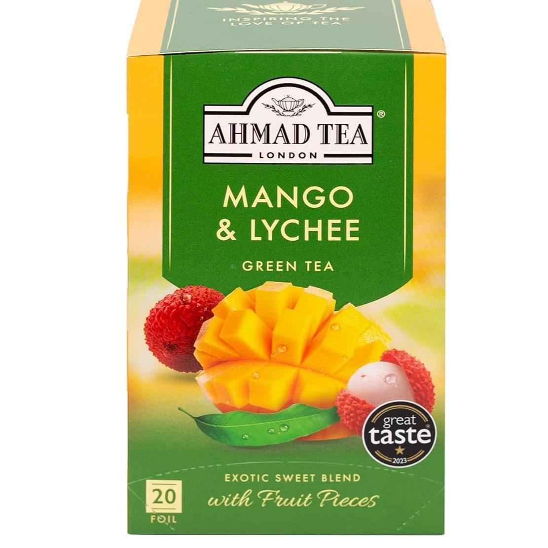 Ahmad Tea Green Tea Mango & Lychee – Calming Evening Wind-Down Blend, 20 Tagged Teabags