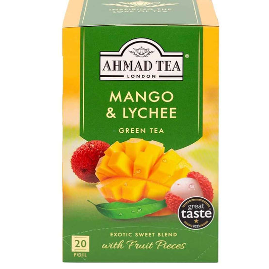 Ahmad Tea Green Tea Mango & Lychee – Calming Evening Wind-Down Blend, 20 Tagged Teabags