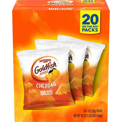 Goldfish Cheddar Cheese Crackers – Lunchbox Snack Pack for School Kids, 20 Count Single-Serve Pouches