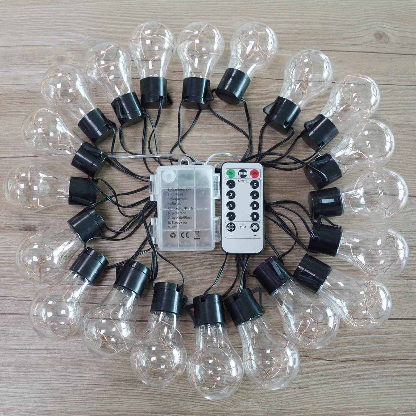 LumifyPro 14ft Battery Patio String Lights Weatherproof, 20 LED Hanging Bulbs Portable for Porch Gazebo Outdoor Dining No Outlet Needed