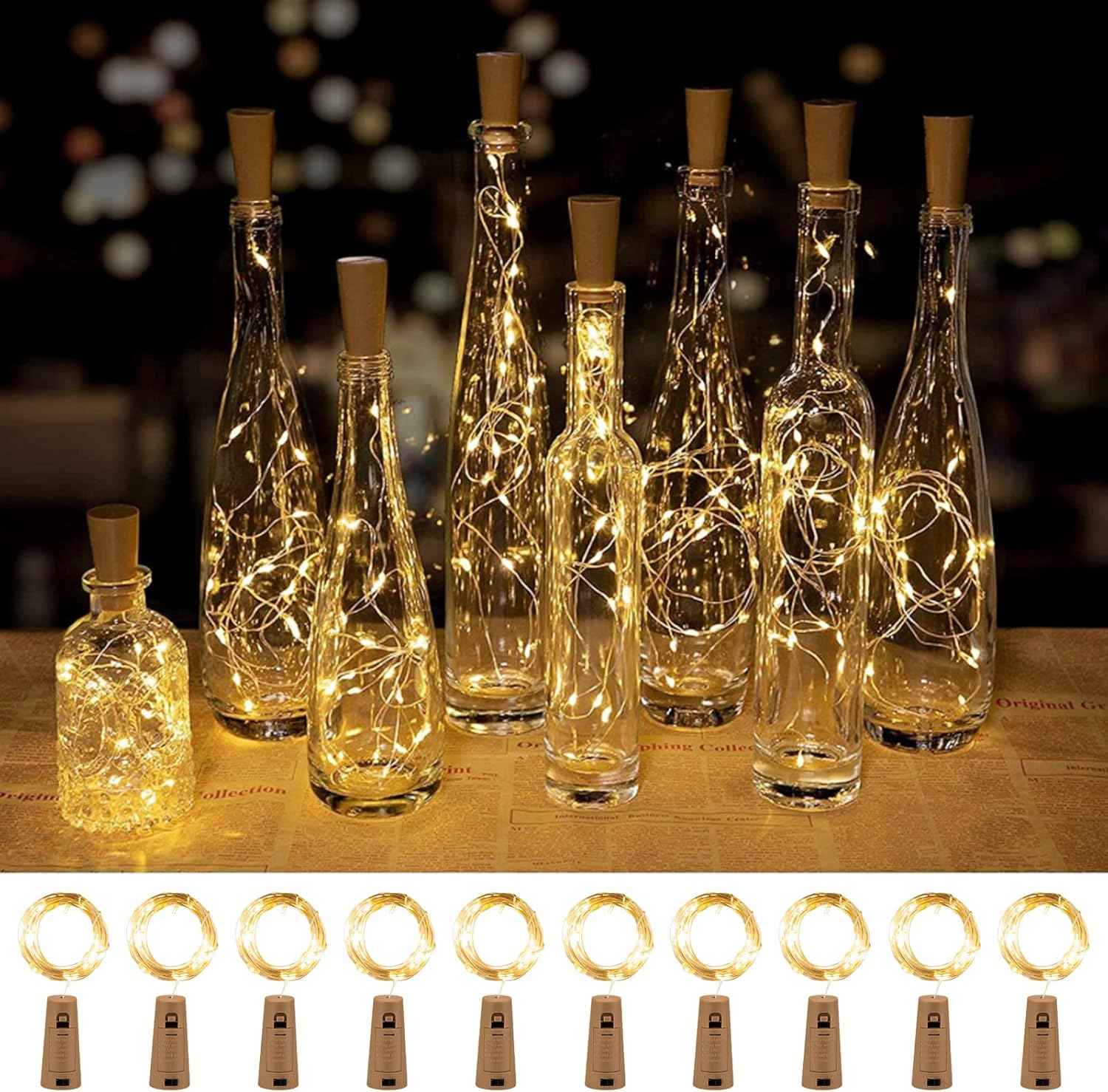 Brightown Mini LED Cork Lights – Modern Bedroom Aesthetic, 7ft Silver Wire String for Repurposed Wine Bottle Centerpieces
