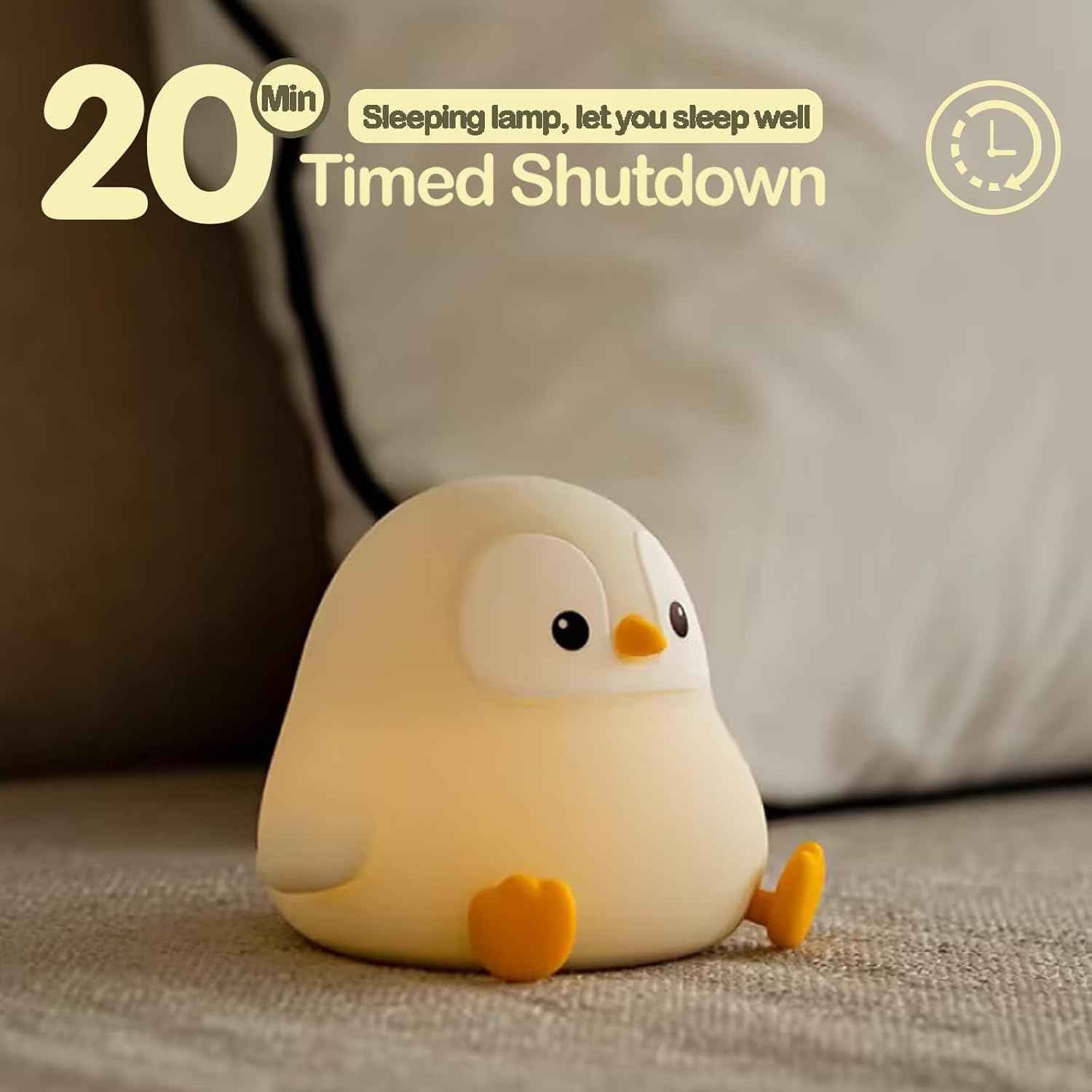 ATSUI Squishy Penguin Night Light – Child-Safe Rechargeable Lamp for Nursery and Playroom, 20-Minute Timer