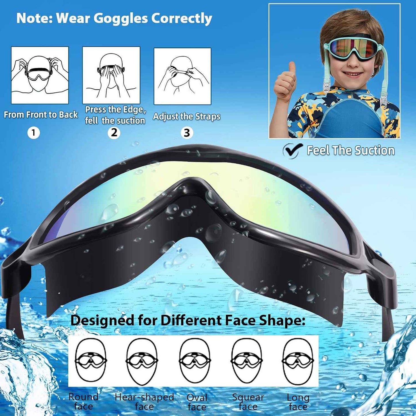 Seago Swim Goggles 2 Pack – UV400 Anti-Fog Kids Swimming Goggles with Wide View Lenses, Eye Protection for Pool and Beach
