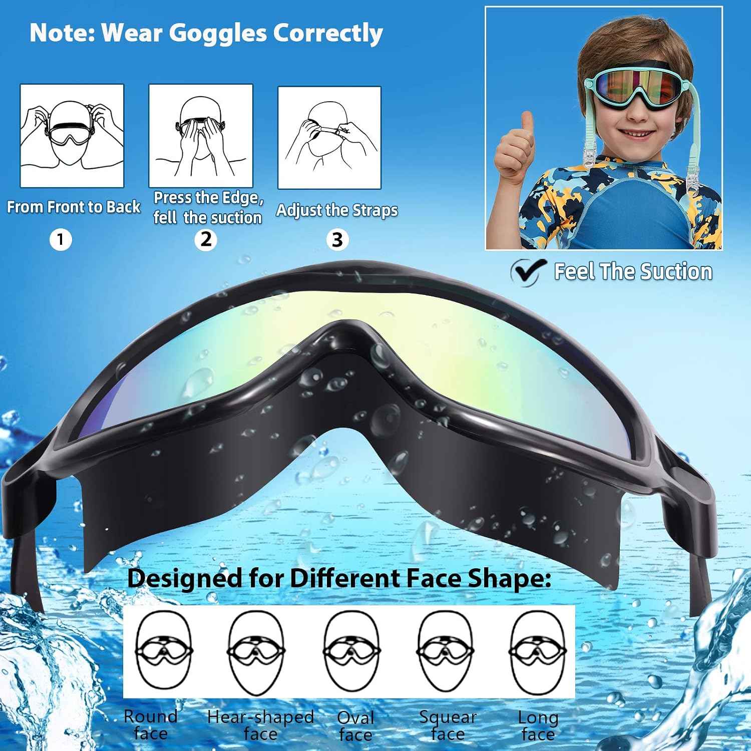 Seago Swim Goggles 2 Pack – UV400 Anti-Fog Kids Swimming Goggles with Wide View Lenses, Eye Protection for Pool and Beach