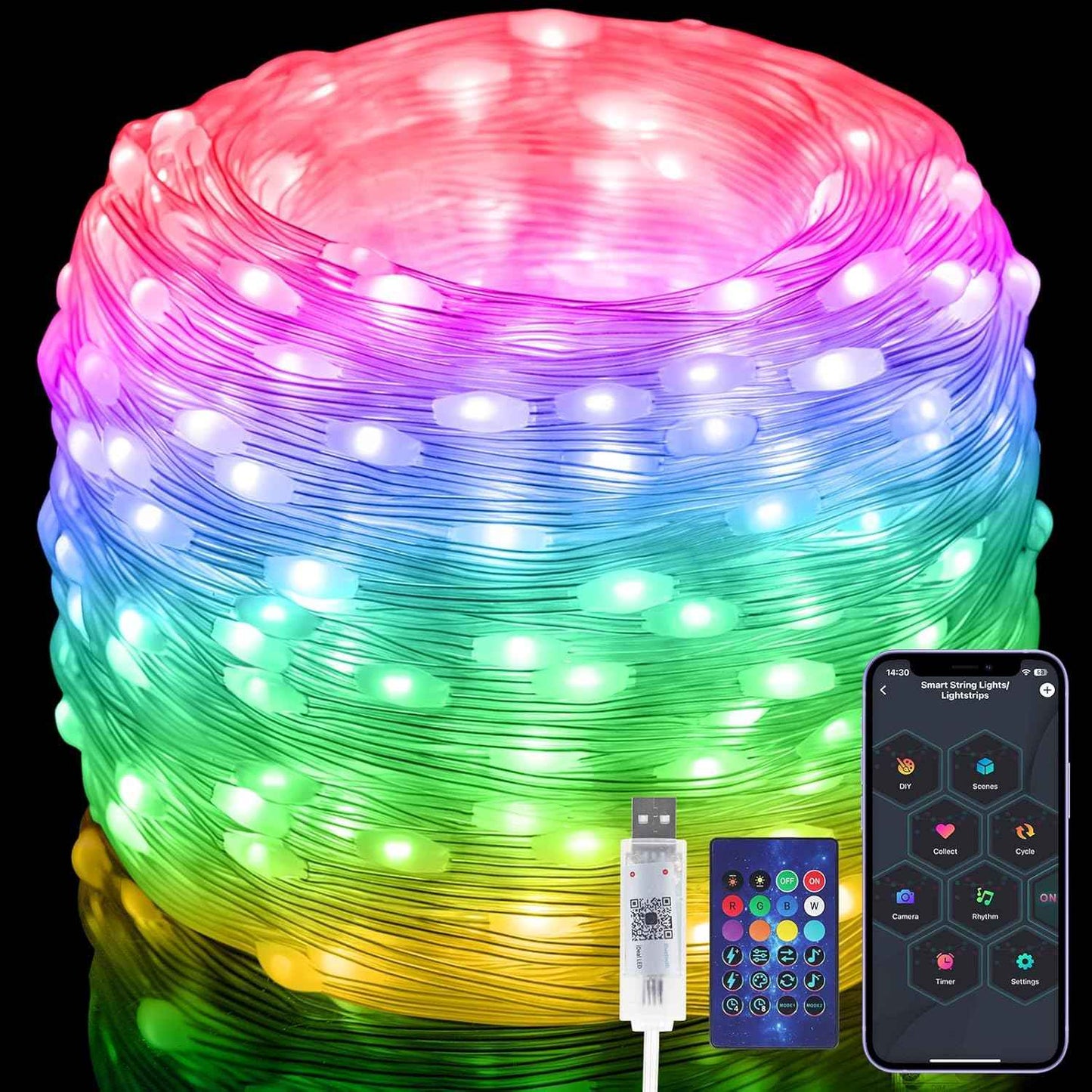 LuminGlow Smart RGB Fairy Lights 66ft with App & Remote – 16M Colors for Bedroom and Living Room Aesthetic