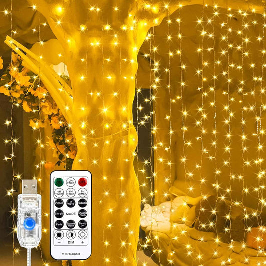 LuminHaus Safe Touch Curtain Fairy Lights 6.6x6.6ft 200 LED 5V Low Voltage USB with Timer for Kids Bedroom Nursery and Pet Friendly Window Decor
