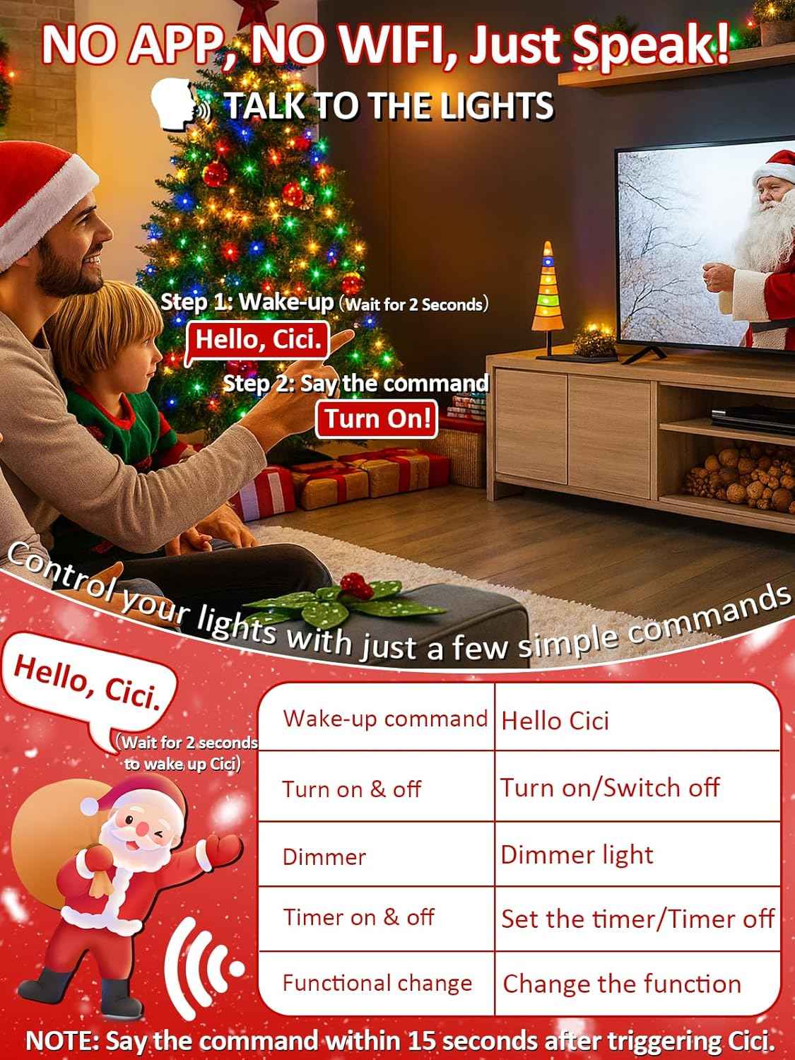 Cici Voice Controlled Kids Room Lights – Safe No Flame Multicolor String Lights for Nursery & Playroom