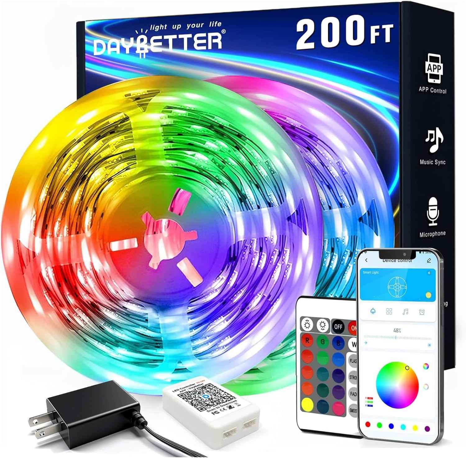 DAYBETTER 200ft LED Strip Lights 2 Rolls of 100ft – Thoughtful Birthday Gift for Her and Mom with Music Sync and 16 Million Colors