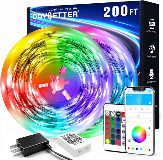DAYBETTER 200ft LED Strip Lights 2 Rolls of 100ft – Thoughtful Birthday Gift for Her and Mom with Music Sync and 16 Million Colors