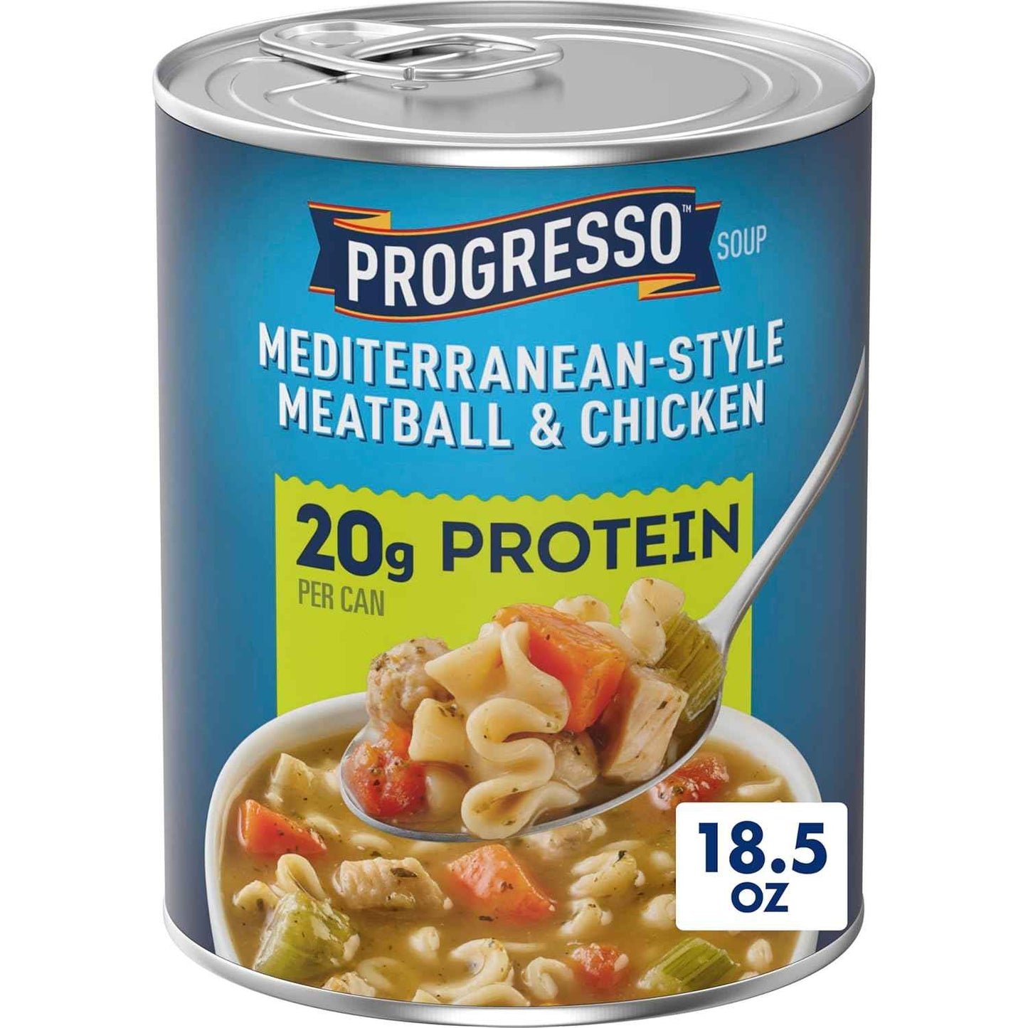 Progresso Protein Mediterranean-Style Meatball and Chicken Soup, Camp Stove and Trail-Ready Heat-and-Eat Meal, 18.5 oz Can