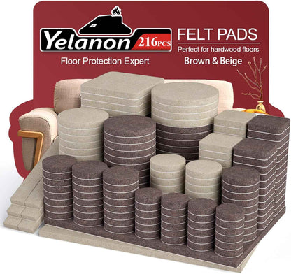 Yelanon Felt Furniture Pads for Hardwood Floors - 216 Pcs Practical Housewarming Gift for New Homeowners and First-Time Buyers