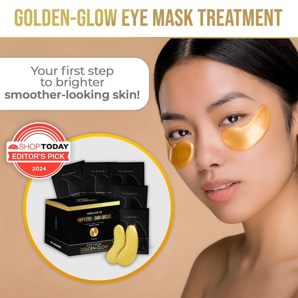 DERMORA_Golden_Glow_Under_Eye_Patches_-_Rejuvenating_Treatment_for_Dark_Circles,_Puffy_Eyes,_Travel_&_Wrinkles_-_Comfortable_Skin_Care