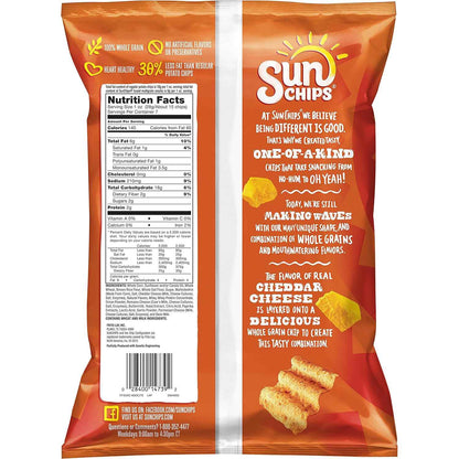SunChips Harvest Cheddar Multigrain Chips, 7 oz Portable Snack Bag for Camping, Hiking and Picnic Outings