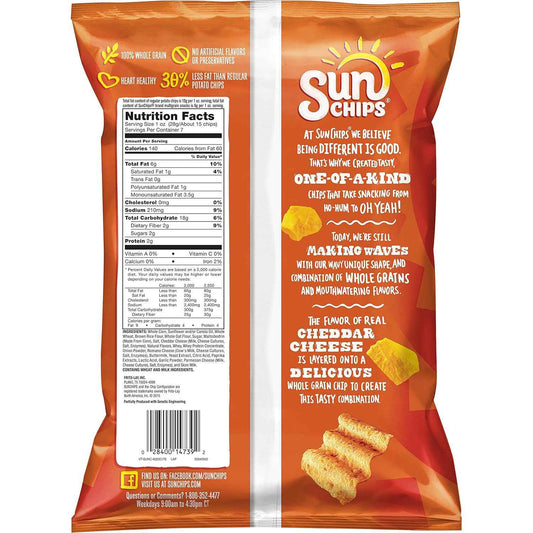 SunChips Harvest Cheddar Multigrain Chips, 7 oz Portable Snack Bag for Camping, Hiking and Picnic Outings