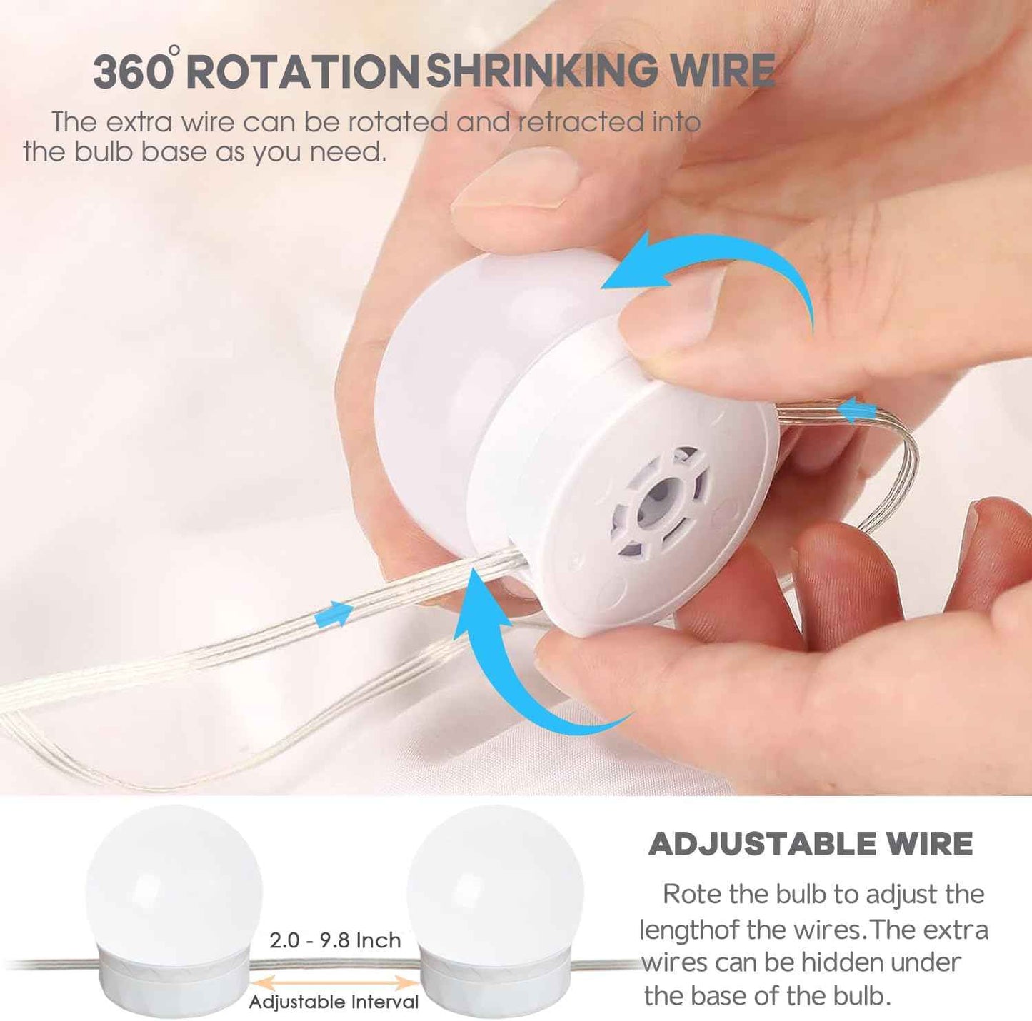 LuminGlow Simple Vanity Strip – Clean Line LED Bulbs in White, Adjustable Spacing for an Uncluttered Setup