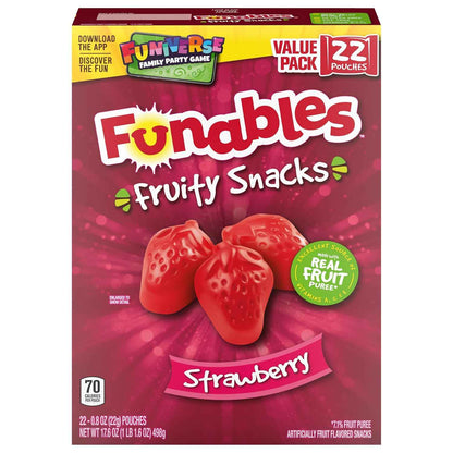 Funables Strawberry Gummy Snacks for Kids Lunchboxes, 22 Individually Wrapped 0.8 oz Pouches