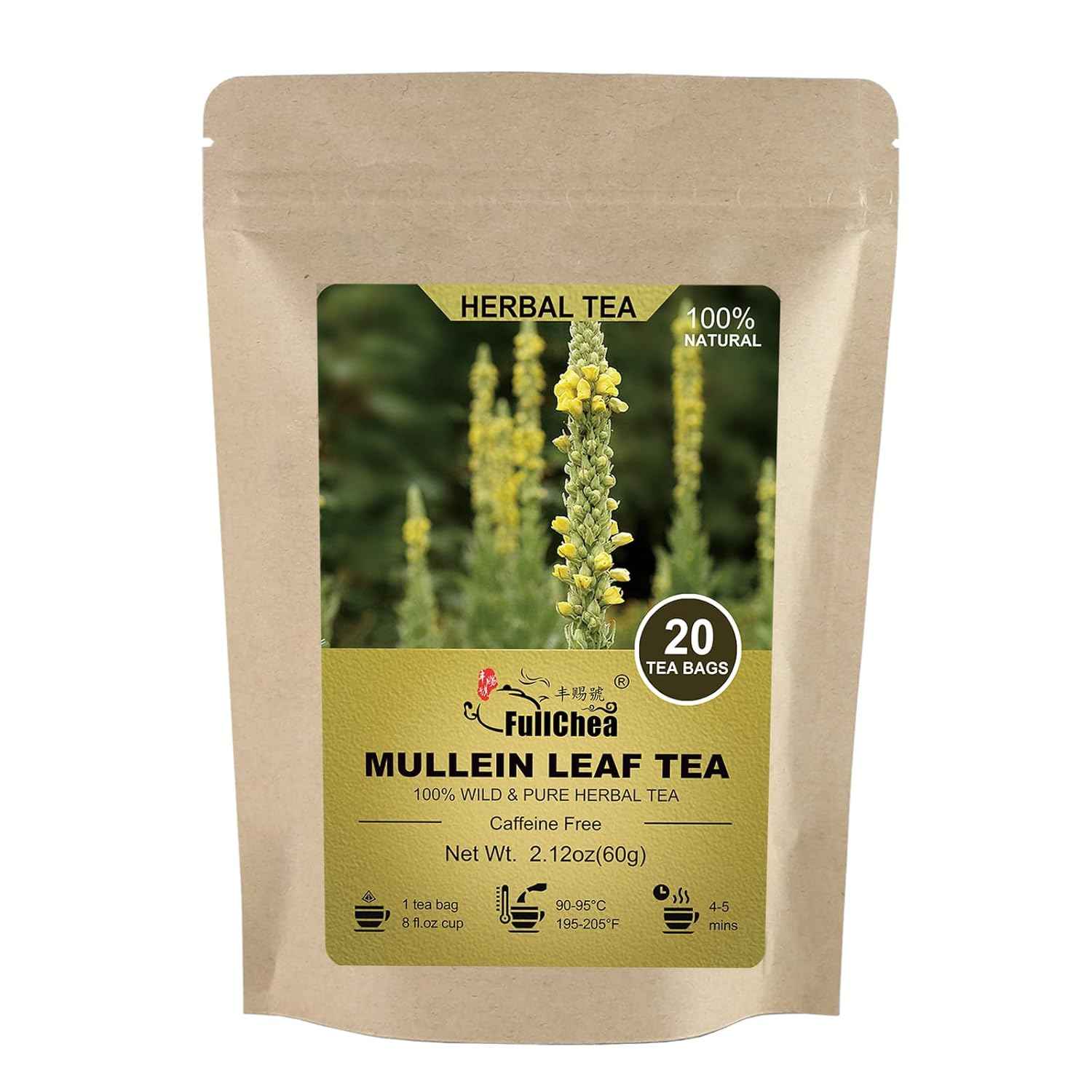 FullChea Mullein Leaf Tea Bags – Bedtime Wind-Down Herbal Brew for Mindful Evening Rituals