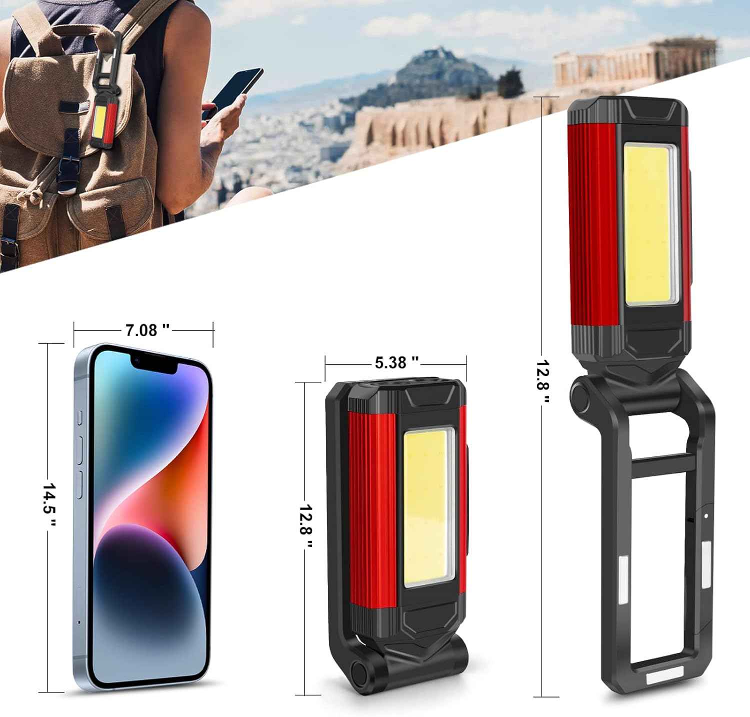 YiaMia Rechargeable LED Work Light 2 Pack – Roadside Emergency Flashlight with Red Flashing Mode and Power Bank
