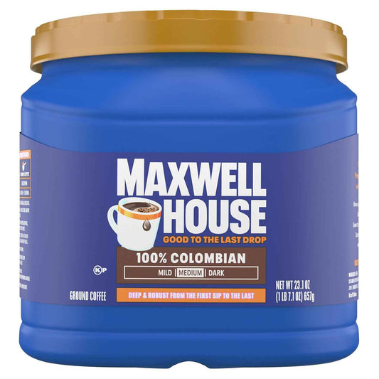 Maxwell House 100% Colombian Medium Roast Coffee 23.1oz – Lower-Caffeine Daily Ritual for Sensitive Stomachs