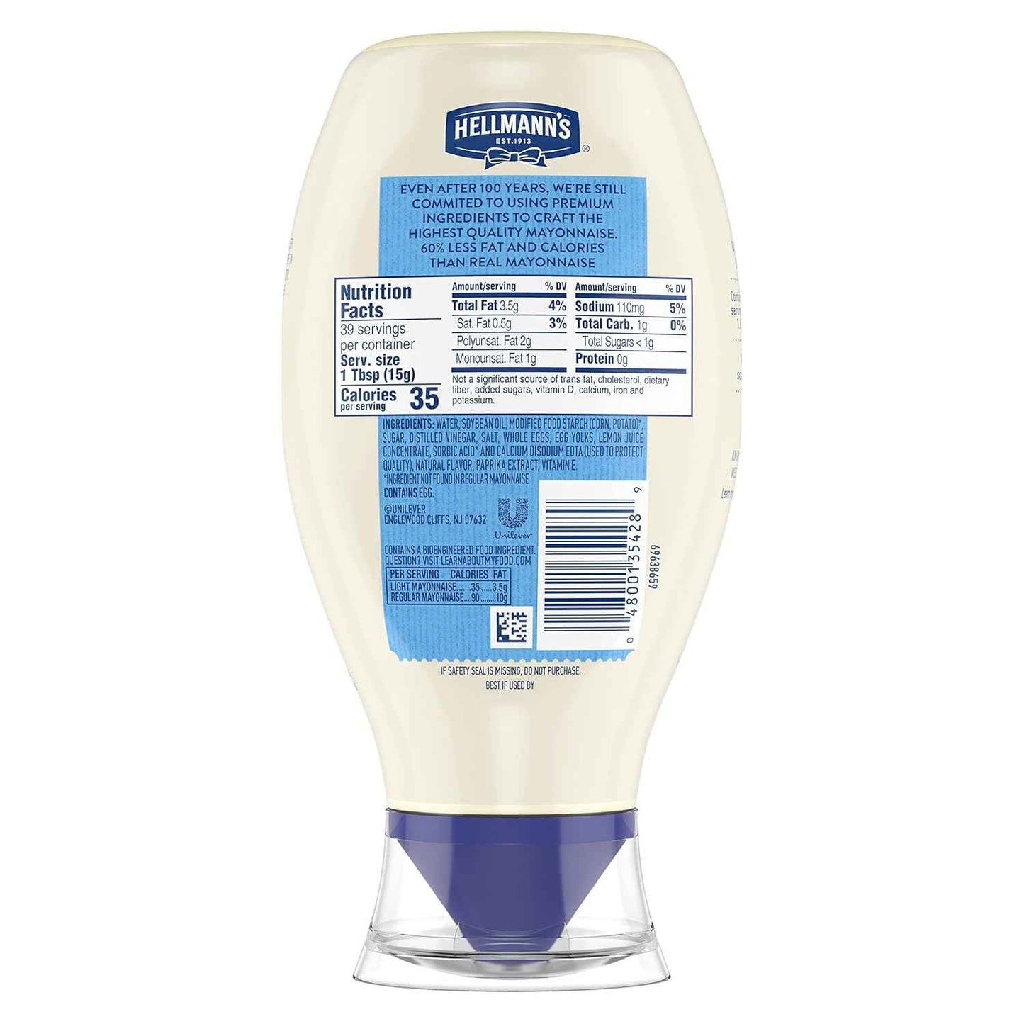 Hellmann's Light Mayonnaise Squeeze Bottle – Calorie-Conscious Pantry Staple for Guilt-Free Sandwiches and Meal Prep