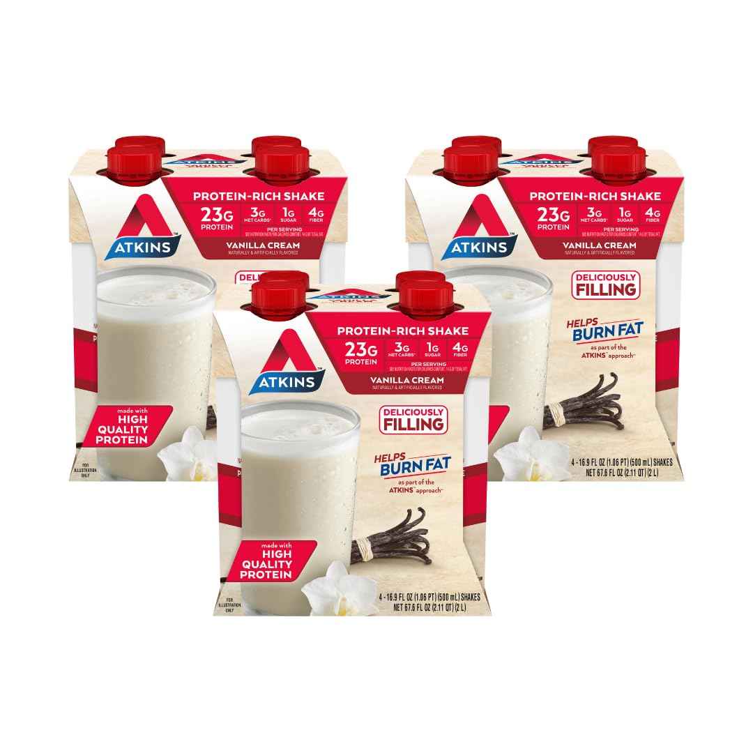Atkins Vanilla Cream Meal Size Protein Shake – Self-Care Staple for Mindful Low-Carb Living, 23g Protein Ready-to-Drink Keto Shake