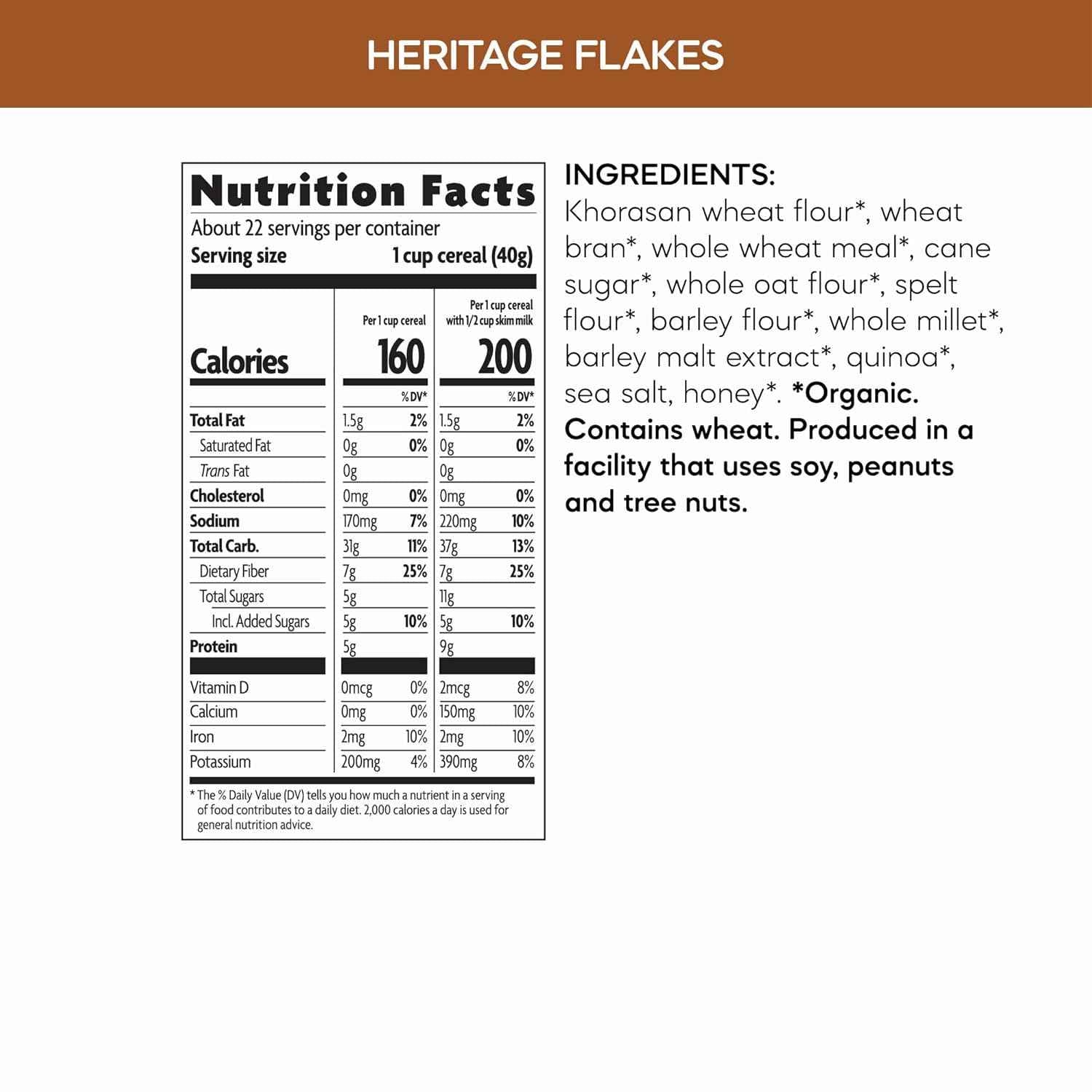 Nature's Path Organic Heritage Flakes Cereal – Simple Six-Ingredient Ancient Grain Cereal for a Clutter-Free Pantry, 32 oz