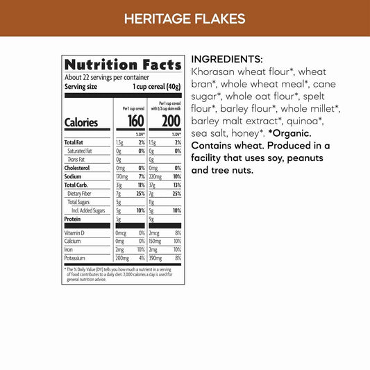 Nature's Path Organic Heritage Flakes Cereal – Simple Six-Ingredient Ancient Grain Cereal for a Clutter-Free Pantry, 32 oz
