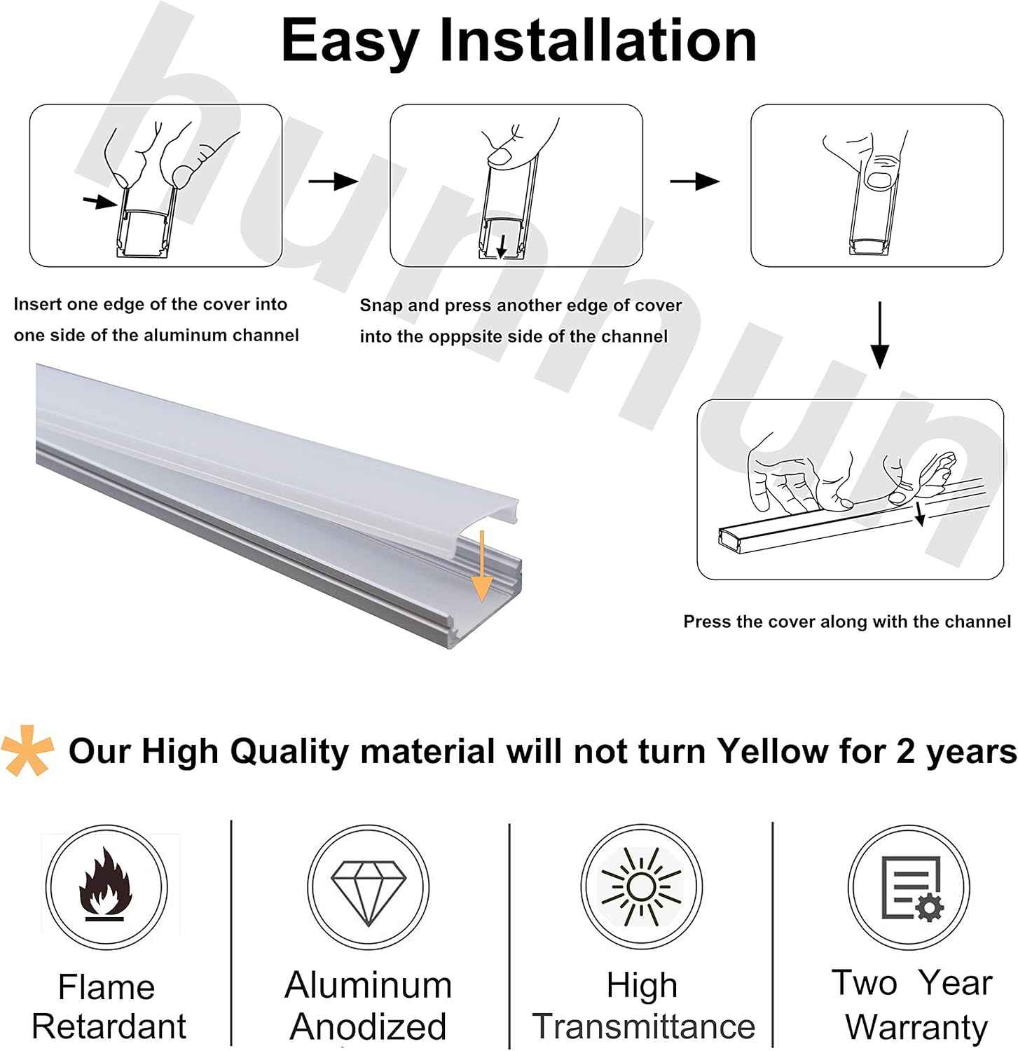 hunhun 10-Pack 1m U-Shape LED Aluminum Channel Milky Cover – Clean Recessed Lighting for Minimalist Kitchen Under-Cabinet and Floating Shelves