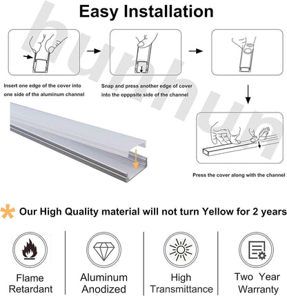 hunhun 10-Pack 1m U-Shape LED Aluminum Channel Milky Cover – Clean Recessed Lighting for Minimalist Kitchen Under-Cabinet and Floating Shelves