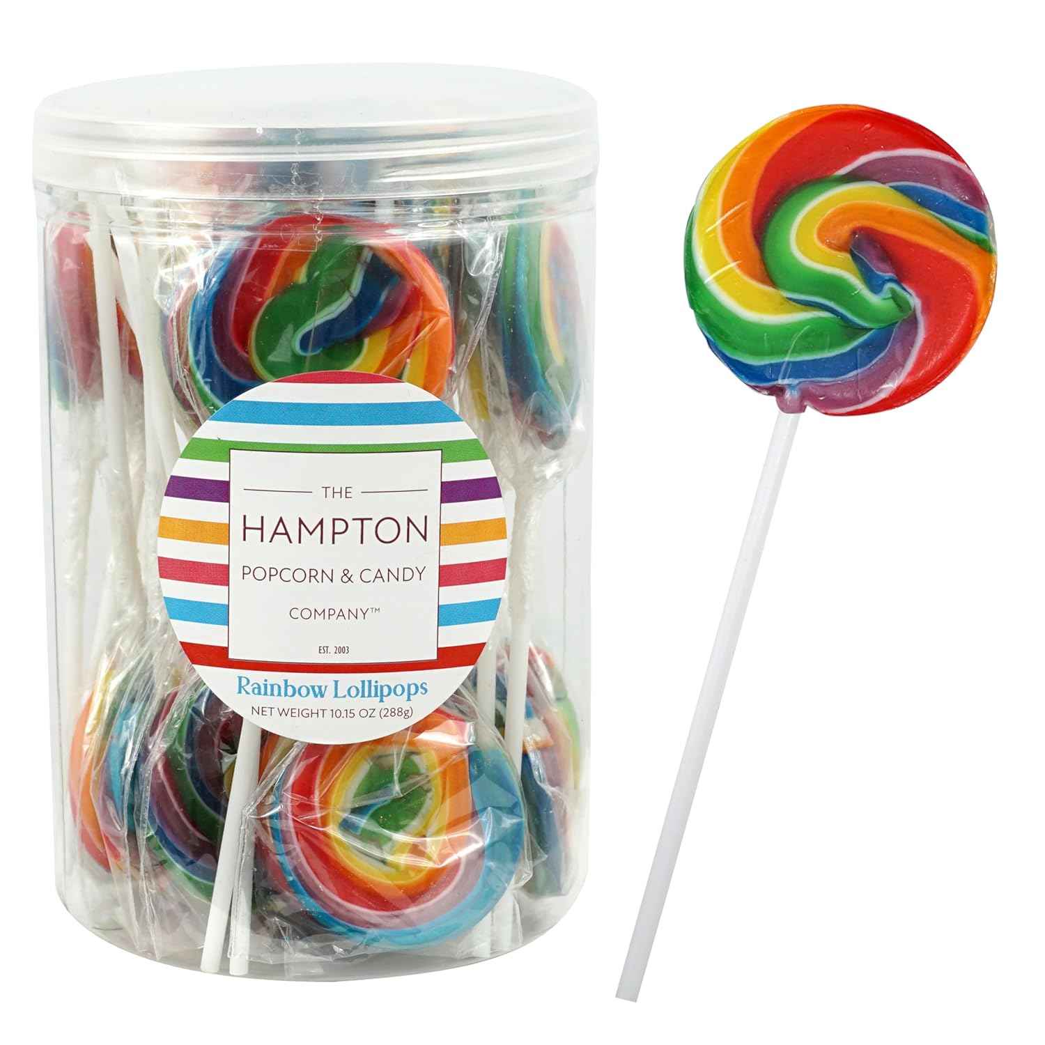 Hampton Popcorn & Candy Company Swirl Lollipops 24 Pack – Individually Wrapped Road Trip Snacks for Car Cup Holders and Backpacks